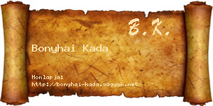 Bonyhai Kada névjegykártya